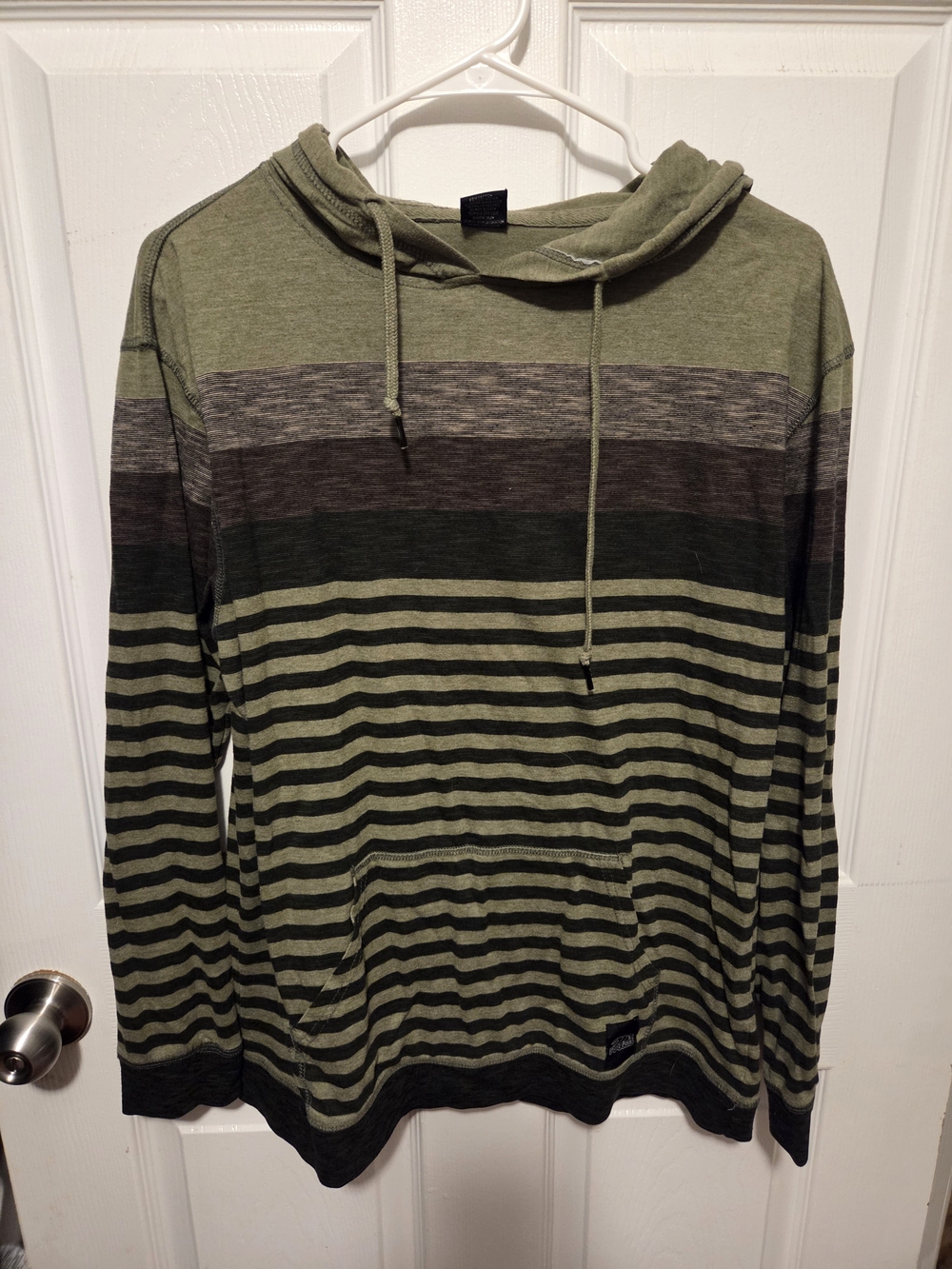 Men's Olive & Black Striped Hooded Long-Sleeve Shirt
